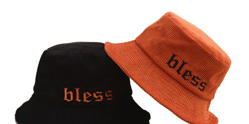Corduroy Retro Fisherman Bucket Hat with Alphabet Embroidery (6) Corduroy retro fisherman bucket hat