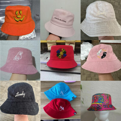 bucket hat with custom logo embroidery