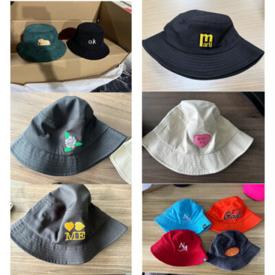 bucket hat with custom logo embroidery
