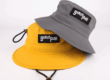brim bucket hat with woven patch