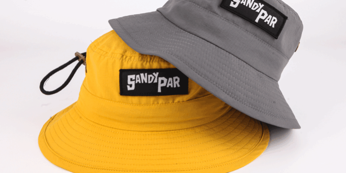 Custom Nylon Wide Brim Bucket Hat with Woven Patch Logo (1) brim bucket hat with woven patch