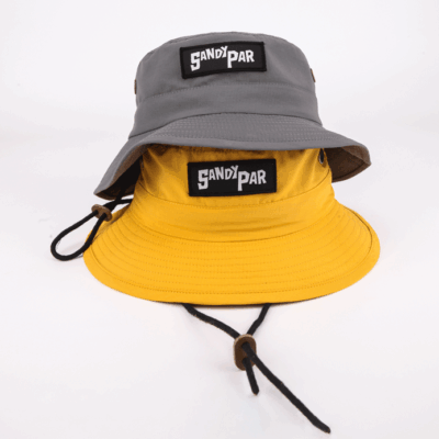 brim bucket hat with woven patch
