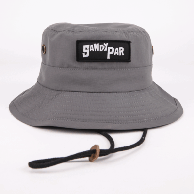 brim bucket hat with woven patch