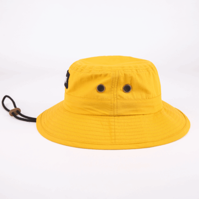 brim bucket hat with woven patch