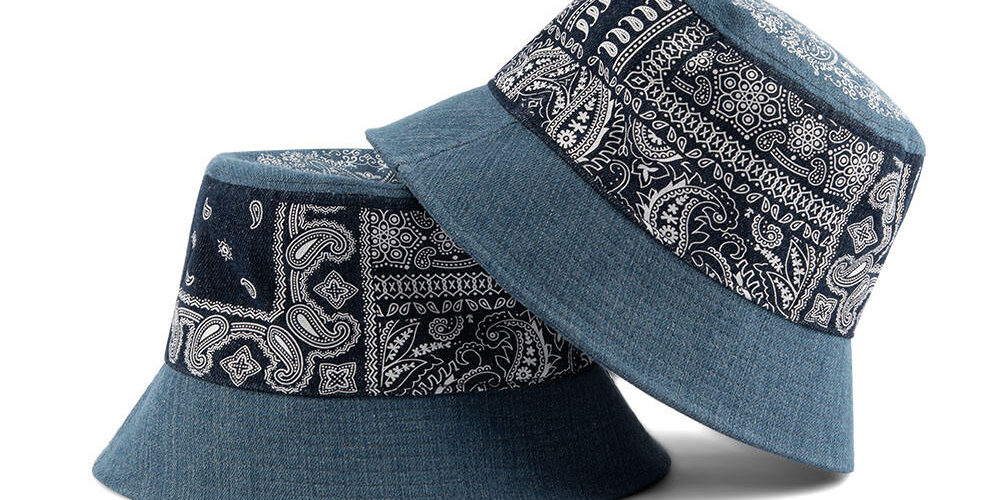 Paisley Print Denim Bucket Hat with Sun Protection Design (3) denim bucket hat for men