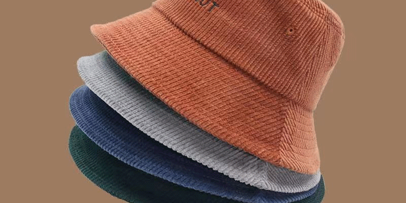 Warm Corduroy Bucket Hat with Designer Embroidery Logo (4) Warm corduroy bucket hat