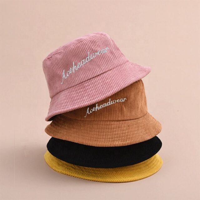 Custom Fitted Corduroy Bucket Hat with Embroidered Logo (6) Custom fitted corduroy bucket hat