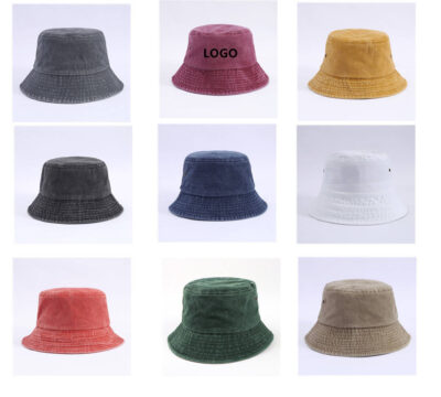 Customized washed cotton denim bucket hat
