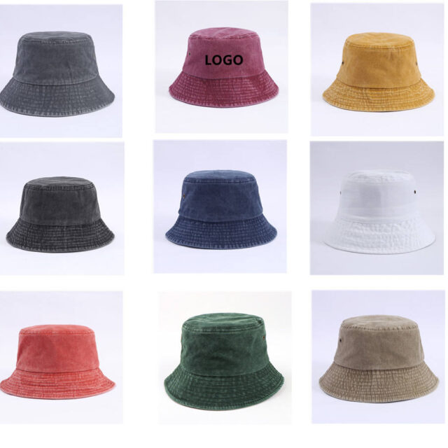 Customized washed cotton denim bucket hat