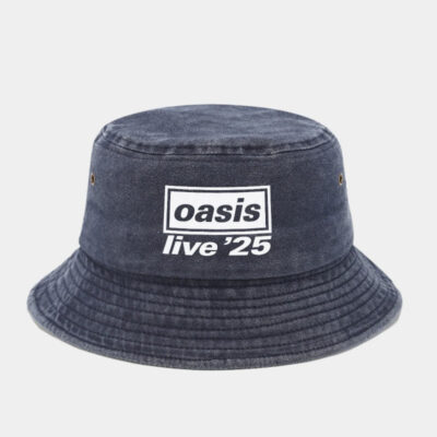 printed washed denim bucket hat